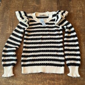 Loft XXS PETITE black and white with ruffle shoulder detail